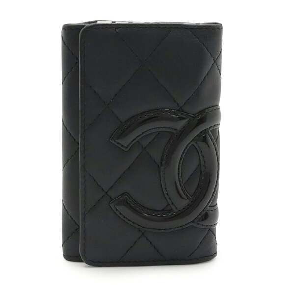 CHANEL Cambon Line Key Case 6-Key Soft Calfskin Patent Leather Black Pink...